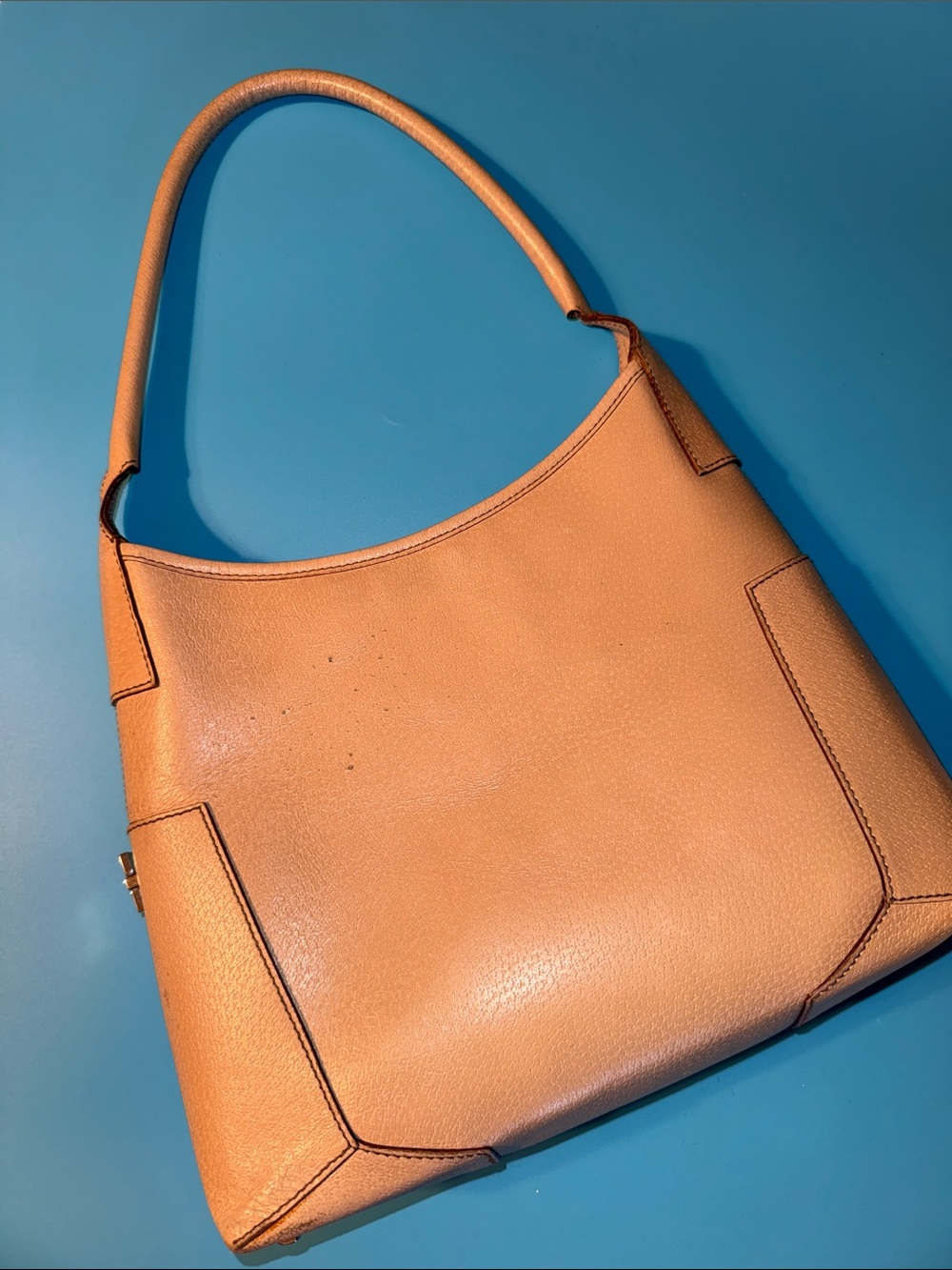 Salvatore Ferragamo Tan Genuine Leather Shoulder Bag
